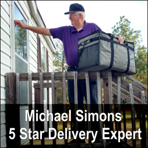 Michael Simons, 5 Star Delivery Expert, making a food delivery.